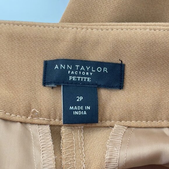 Ann Taylor Factory Petite Women 2P Camel Brown Trousers With Black Piping Detail - Picture 3 of 10